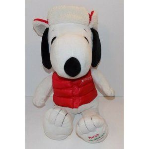 Peanuts Snoopy Macys Holiday 2015 18” Plush Stuffed Dog Red Puffer Vest